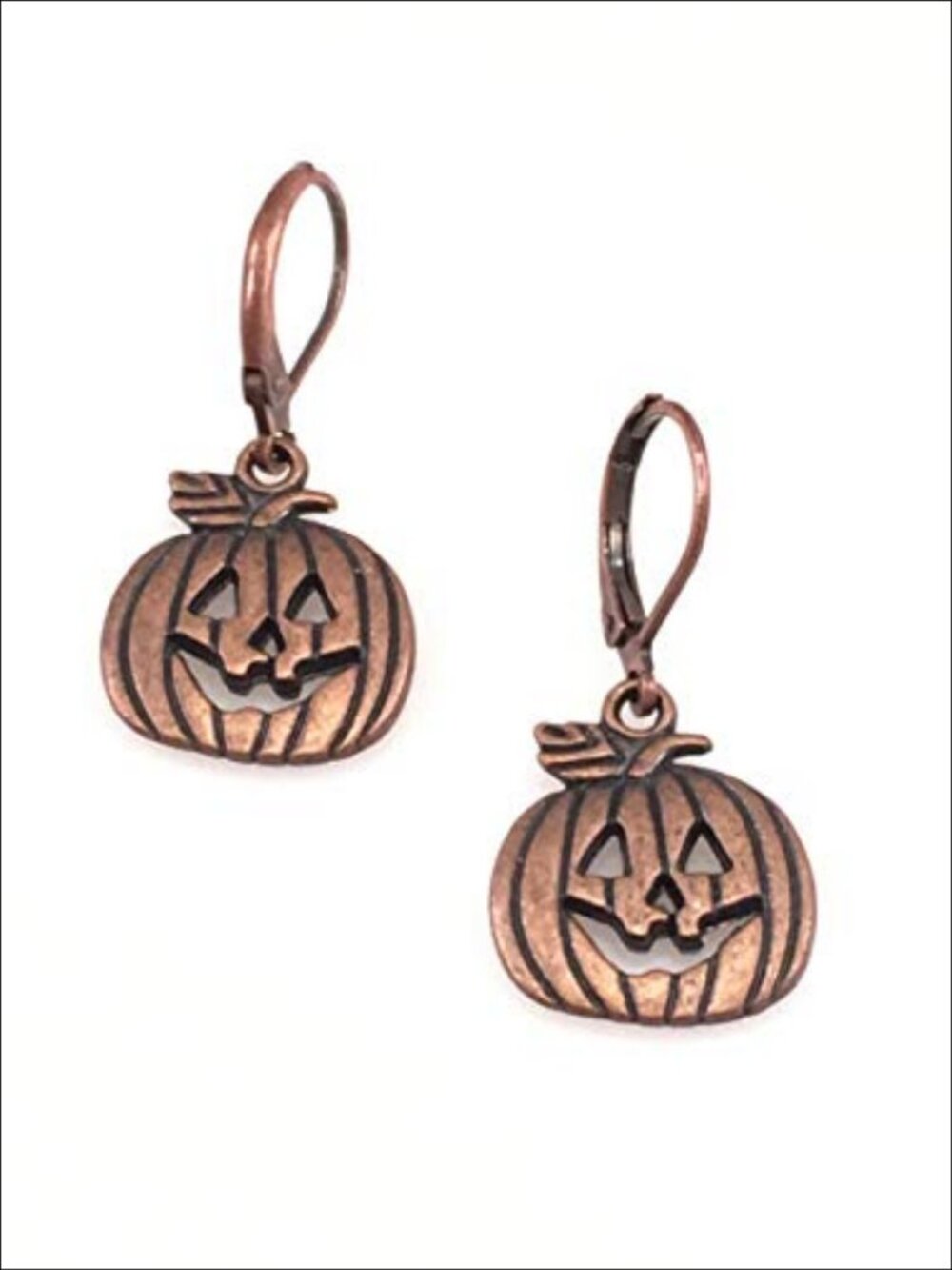 Copper Plated Jack-O-Lantern Pumpkin Drop Dangle Earrings Lever Back